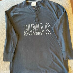 AOII (Alpha Omicron Pi) Black Long Sleeve Henley Shirt